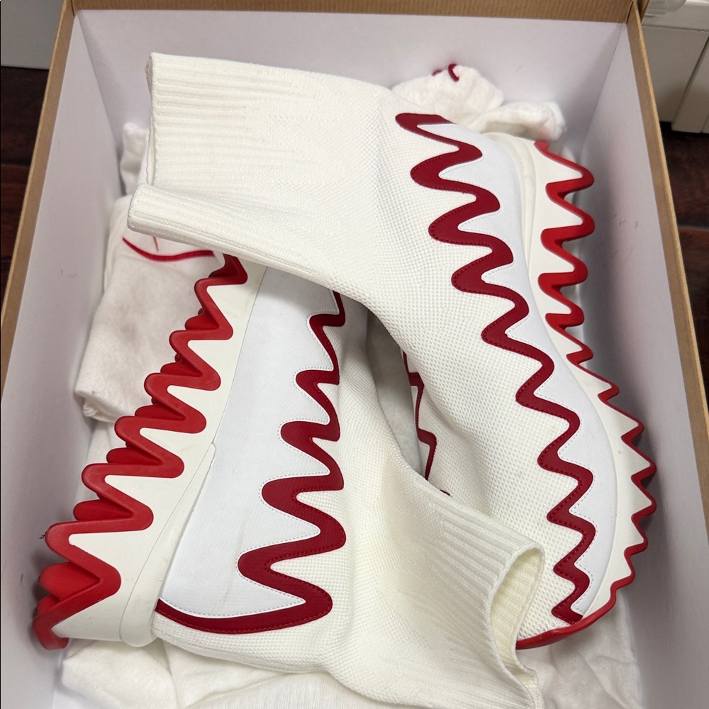 Christian Louboutin White and Red Athletic Shoes